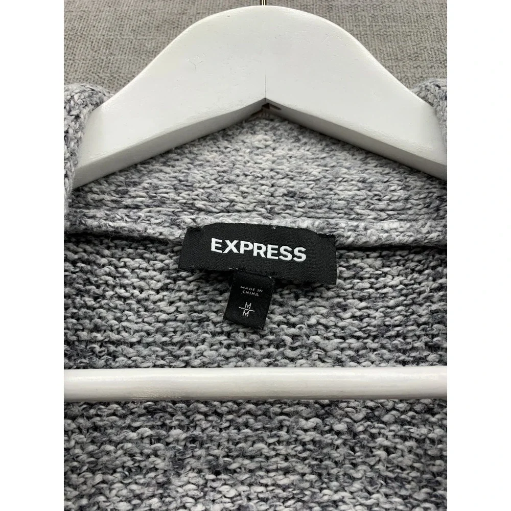 Express Cardigan Sweater Mens Medium Heather Gray Tight Knit Shawl Collar Winter